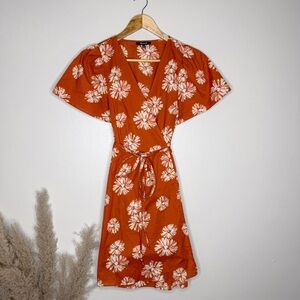 Madewell | Floral Boho Cotton True Wrap Dress in Rusty Torch, medium